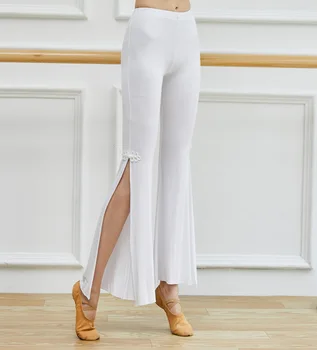Элегантные брюки для китайских танцев Расклешенные модальные брюки с разрезом для женщин Брюки для практики латиноамериканских танцев Одежда для традиционных и этнических танцев