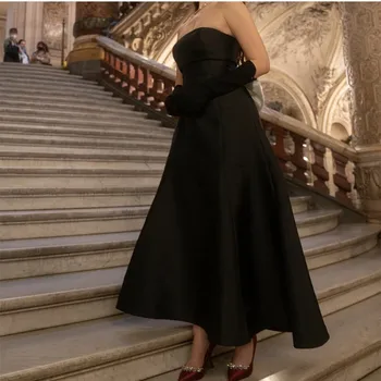 Элегантные высокие и низкие черные мусульманские вечерние платья فساتين السهرة Асимметричное выпускное платье с бантом для женщин