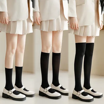 Японский стиль Школьницы Длинные носки Чулки Ультратонкий нейлон Бедра Высокие носки Сплошной цвет Черный Белый Гольф Высокие Носки Женщины
