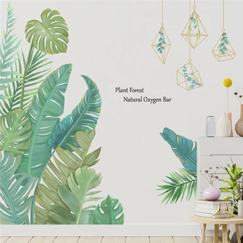 Яркие наклейки на стену с тропическим зеленым листом для магазина, офиса, студии, украшения для дома, сделай сам, растения, настенное искусство, наклейки из ПВХ, пасторальный плакат